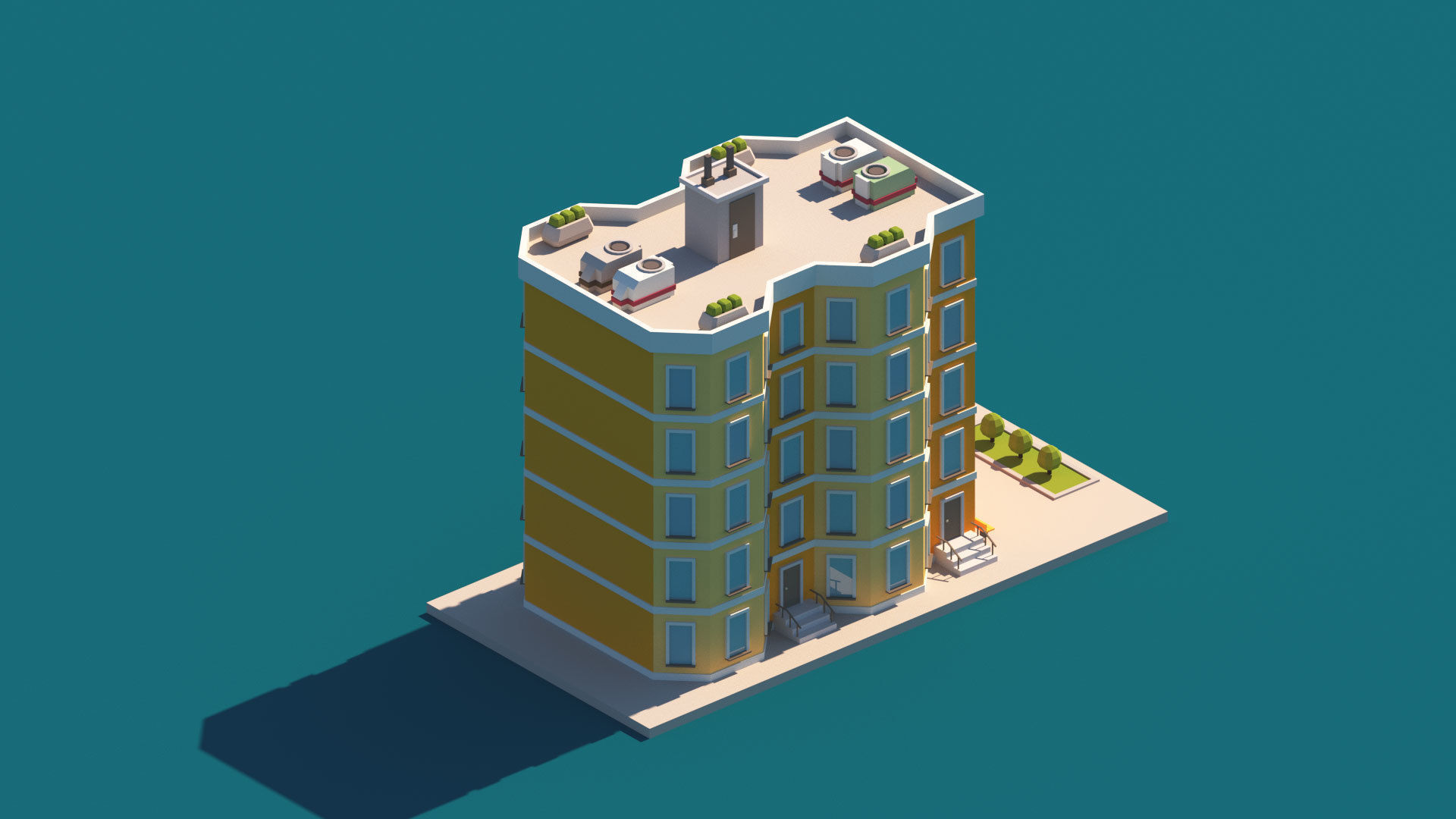 Cartoon Apartment Buildings Package Low-poly 3D model_17