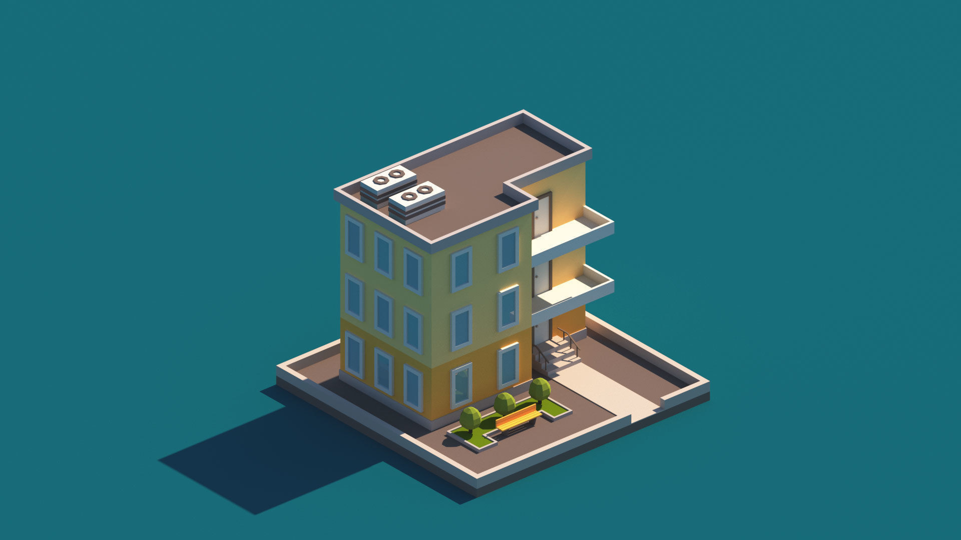 Cartoon Apartment Buildings Package Low-poly 3D model_32