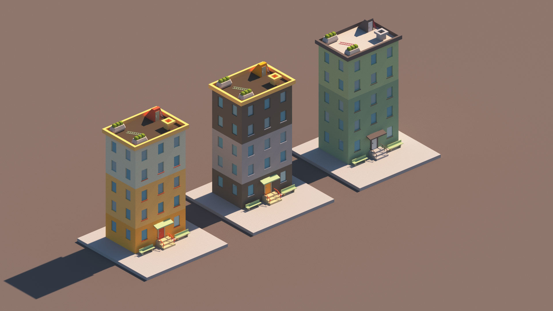 Cartoon Apartment Buildings Package Low-poly 3D model_9