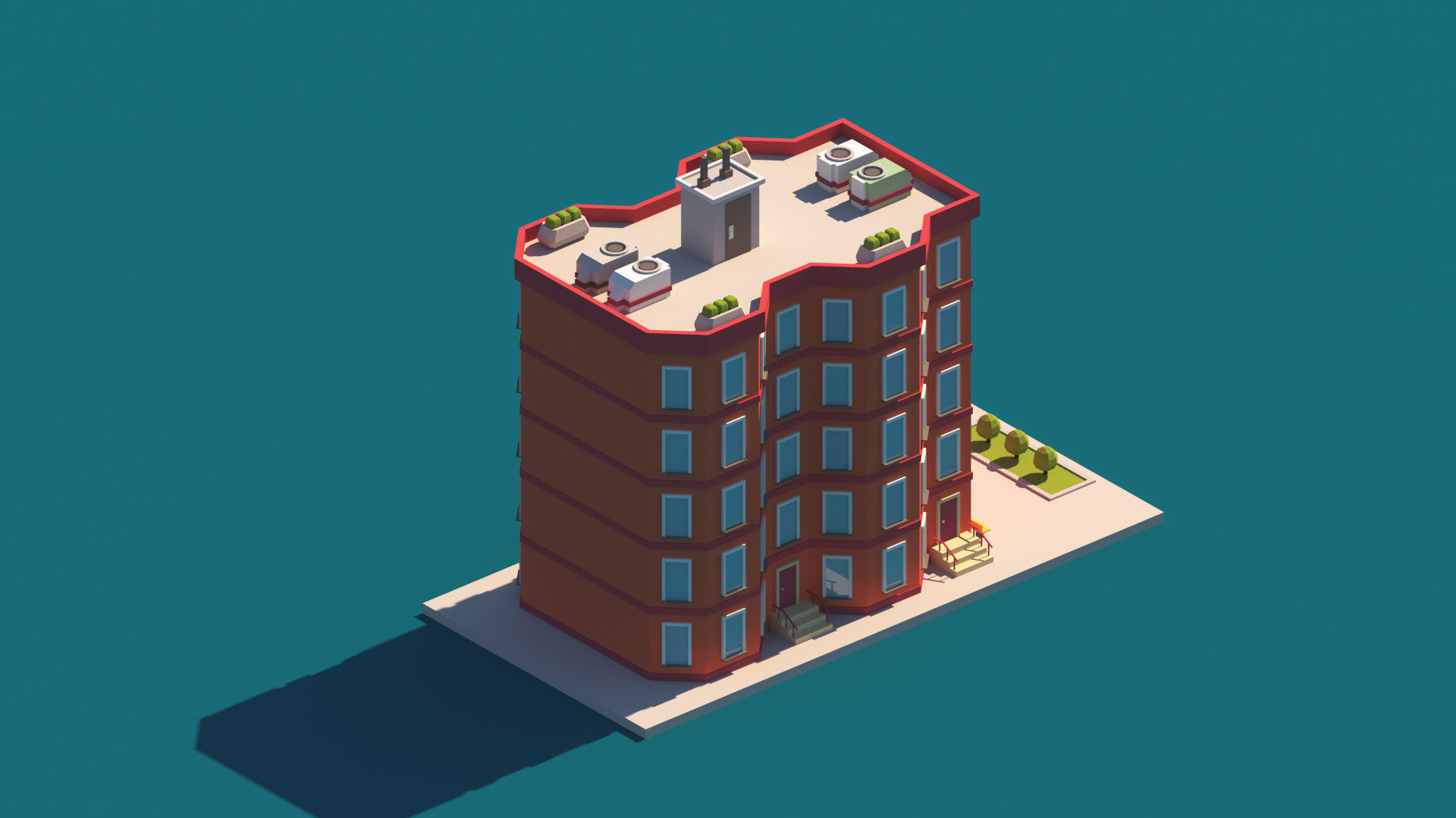 Cartoon Apartment Buildings Package Low-poly 3D model_19