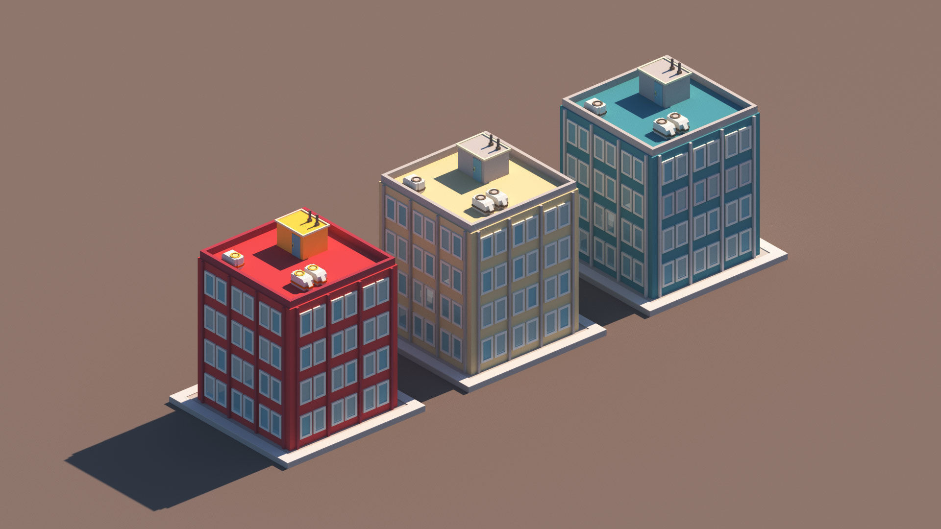 Cartoon Apartment Buildings Package Low-poly 3D model_6
