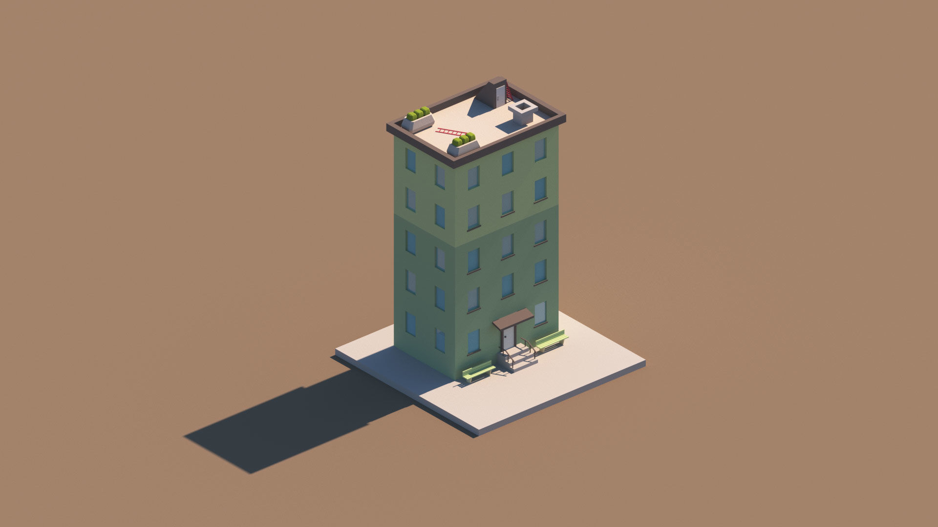 Cartoon Apartment Buildings Package Low-poly 3D model_30