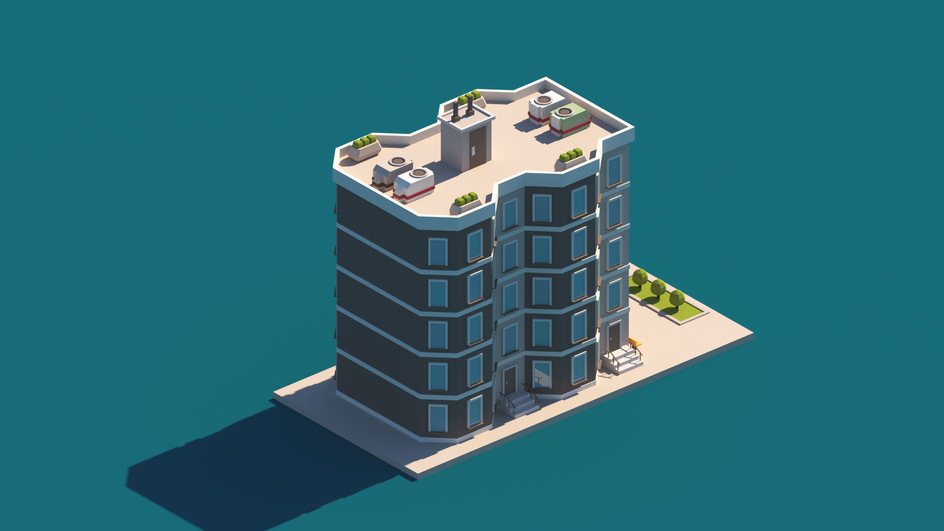 Cartoon Apartment Buildings Package Low-poly 3D model_18