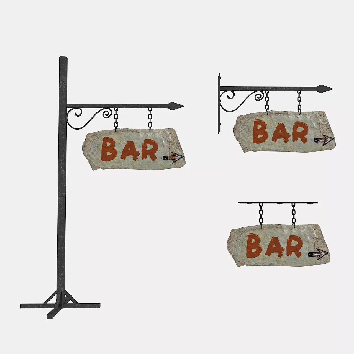 3D old stone bar sign 02 model Low-poly 3D model