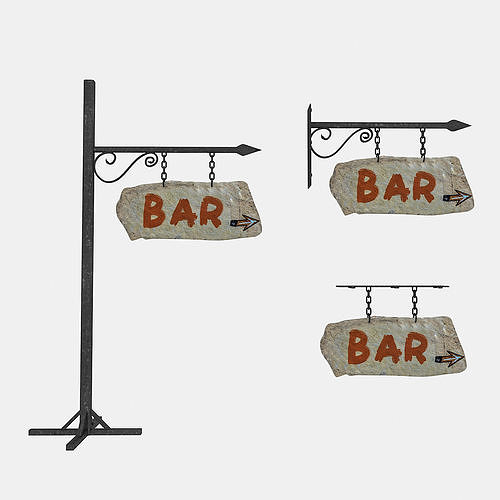 Old Sign Using Stone 3D model 3D old stone bar sign 02 model VR / AR / low-poly | CGTrader