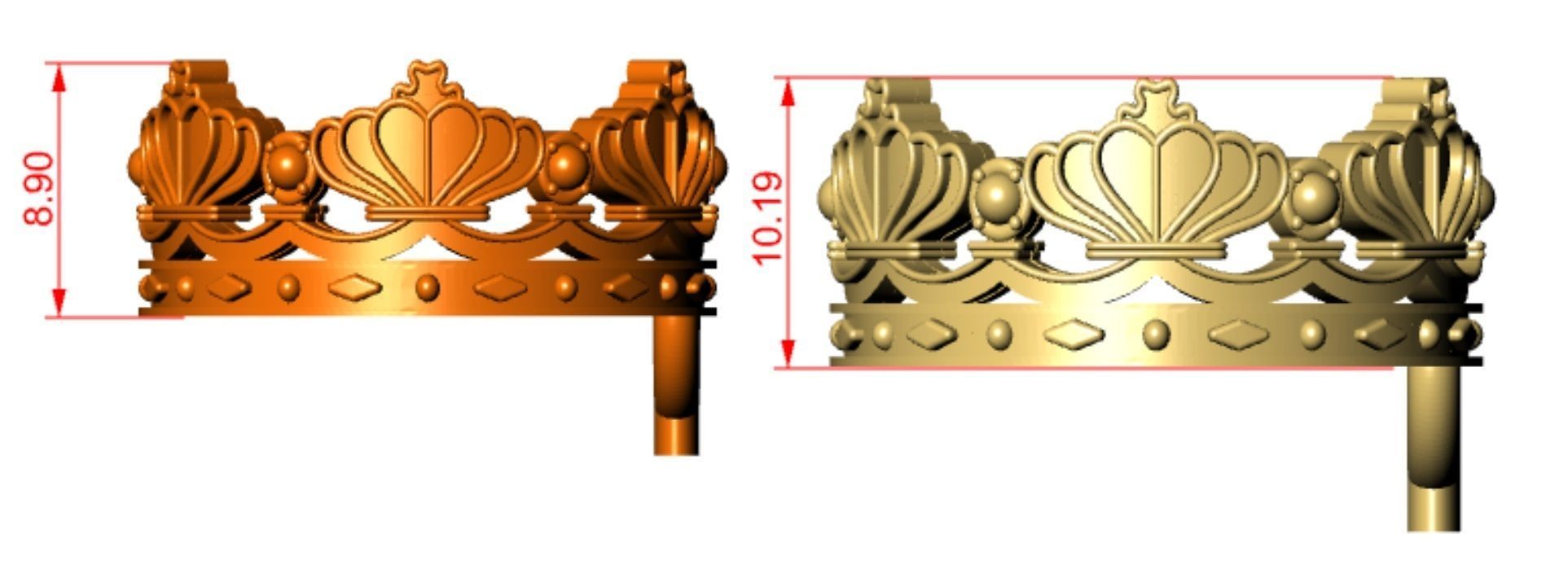 crowns crown ring in gold and silver 3D print model_3