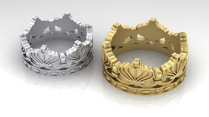 crowns crown ring in gold and silver 3D print model