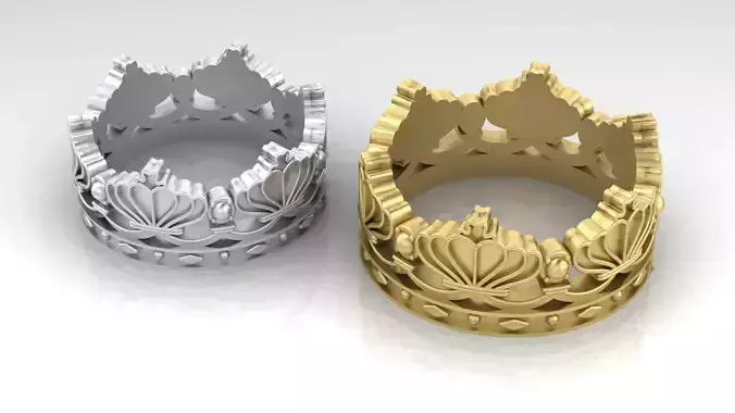 crowns crown ring in gold and silver 3D print model