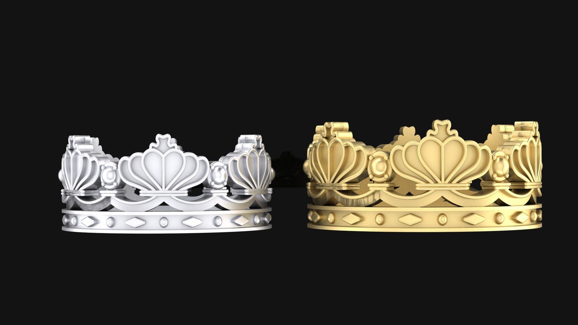 crowns crown ring in gold and silver 3D print model_1