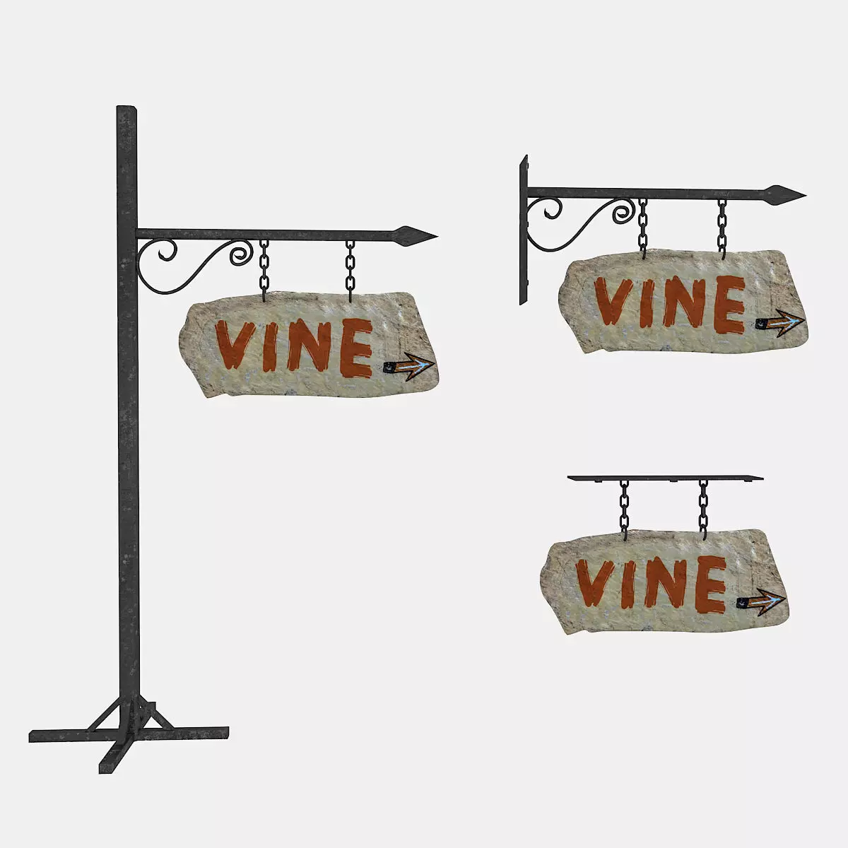old stone vine sign 02 Low-poly 3D model