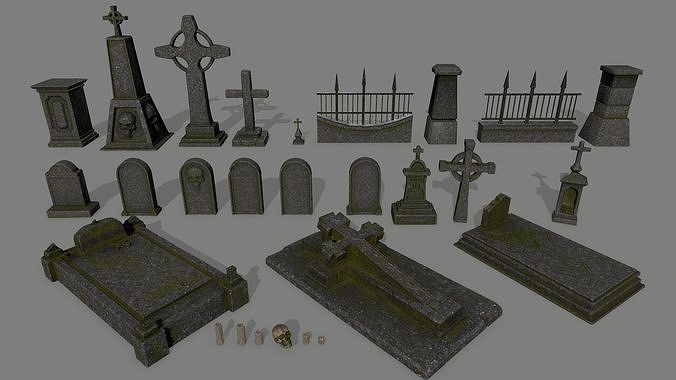 tombstone set two tombstones Low-poly 3D model