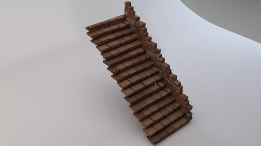 Brick Half Stairs Low-poly 3D model_0