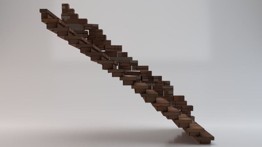 Brick Half Stairs Low-poly 3D model_3