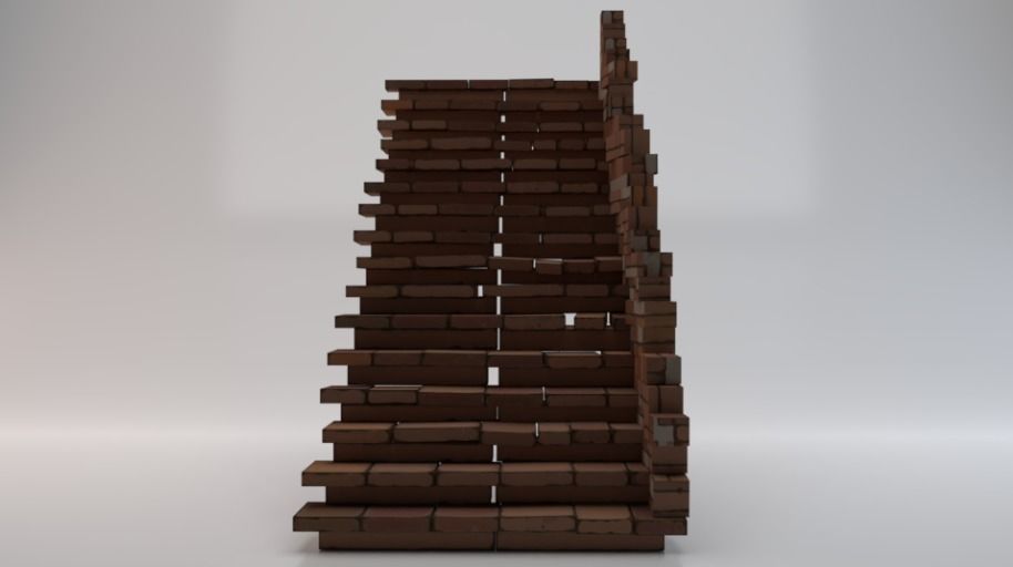 Brick Half Stairs Low-poly 3D model_2
