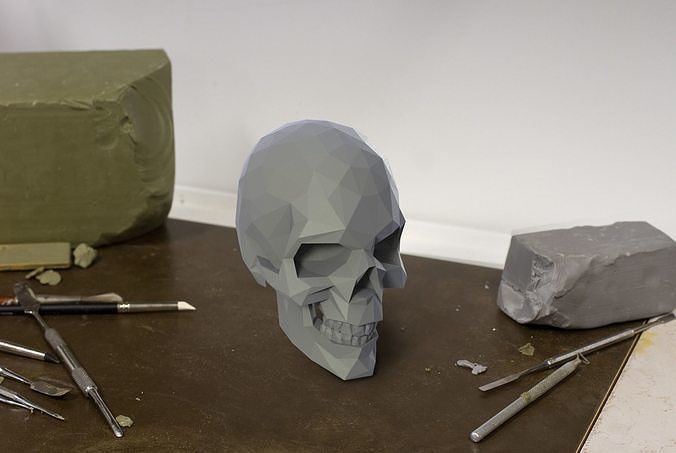Low Poly 3D SKULL polygonal 3D print model
