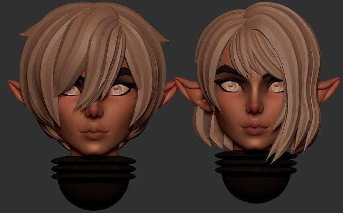 Anime set of Space Elves alternative heads 3D print model