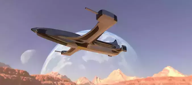 Spaceship 3D model futuristic jet flying in sky Low-poly 3D model