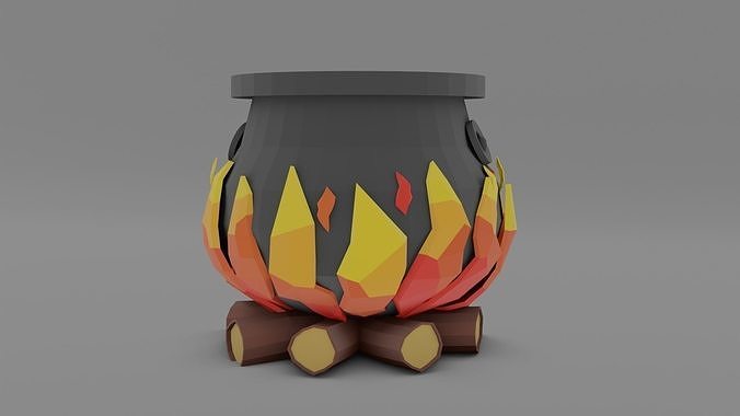 Lowpoly Cauldron fire pot Free low-poly 3D model