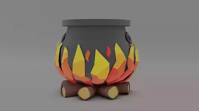 Lowpoly Cauldron fire pot