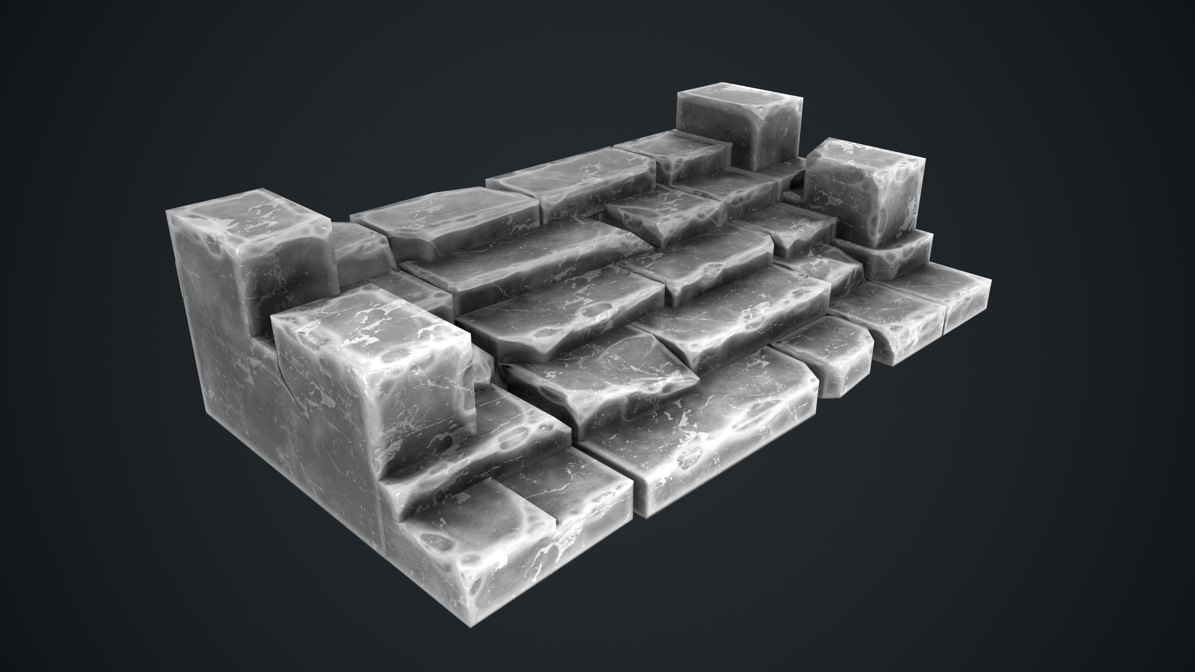 Stone and Marble Stairs Pack Low-poly 3D model_4