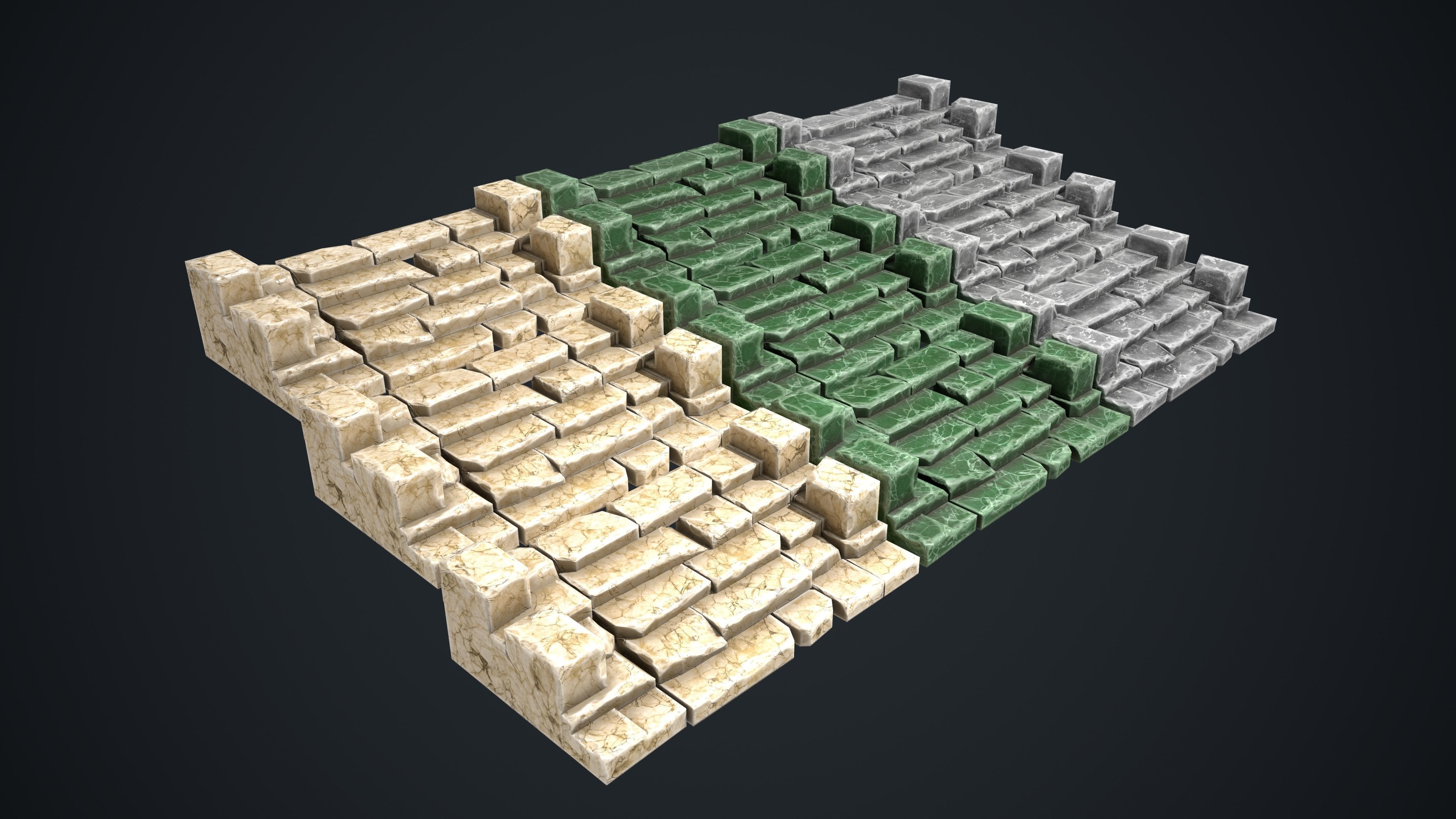 Stone and Marble Stairs Pack Low-poly 3D model_2