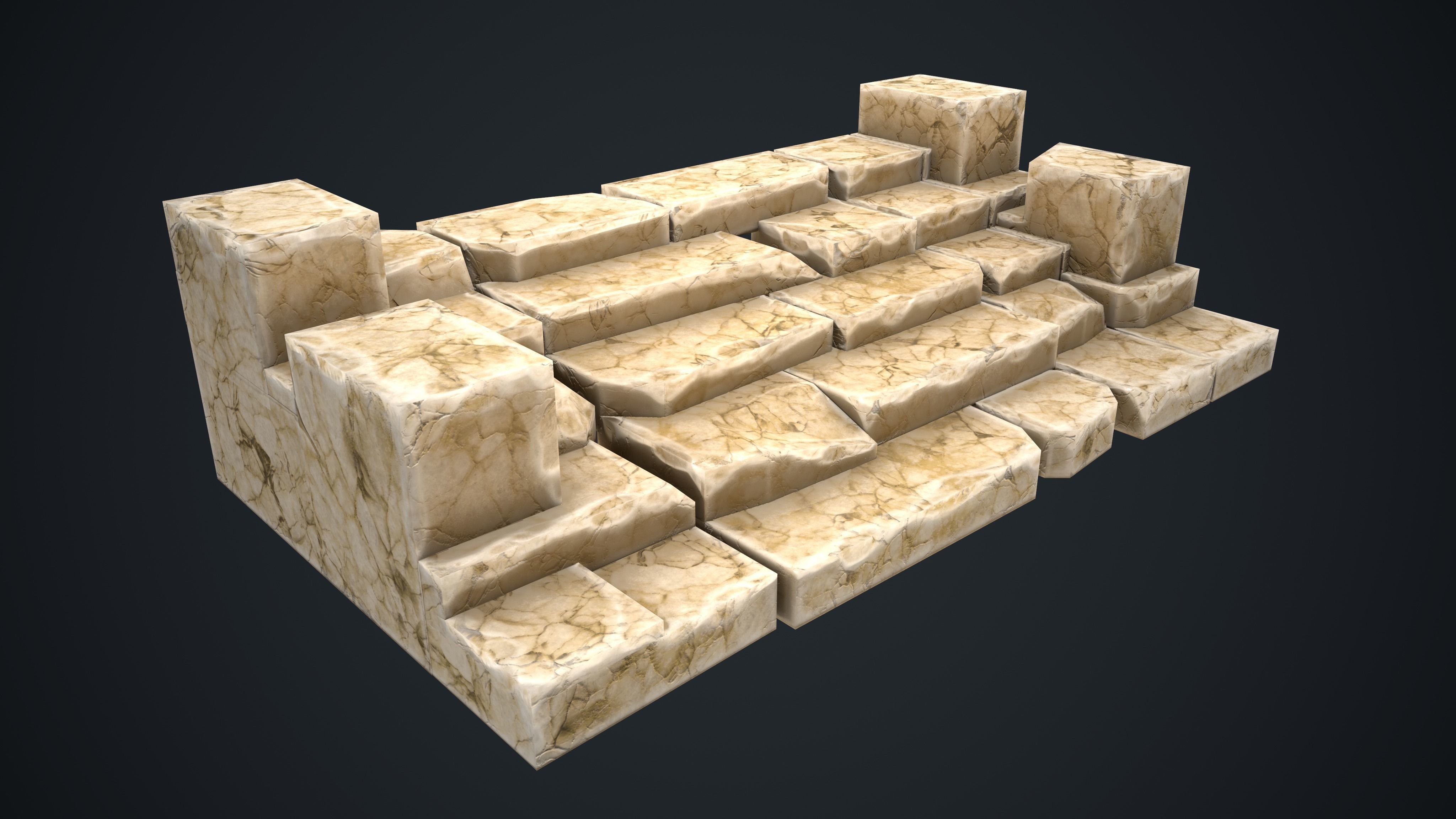 Stone and Marble Stairs Pack Low-poly 3D model_5