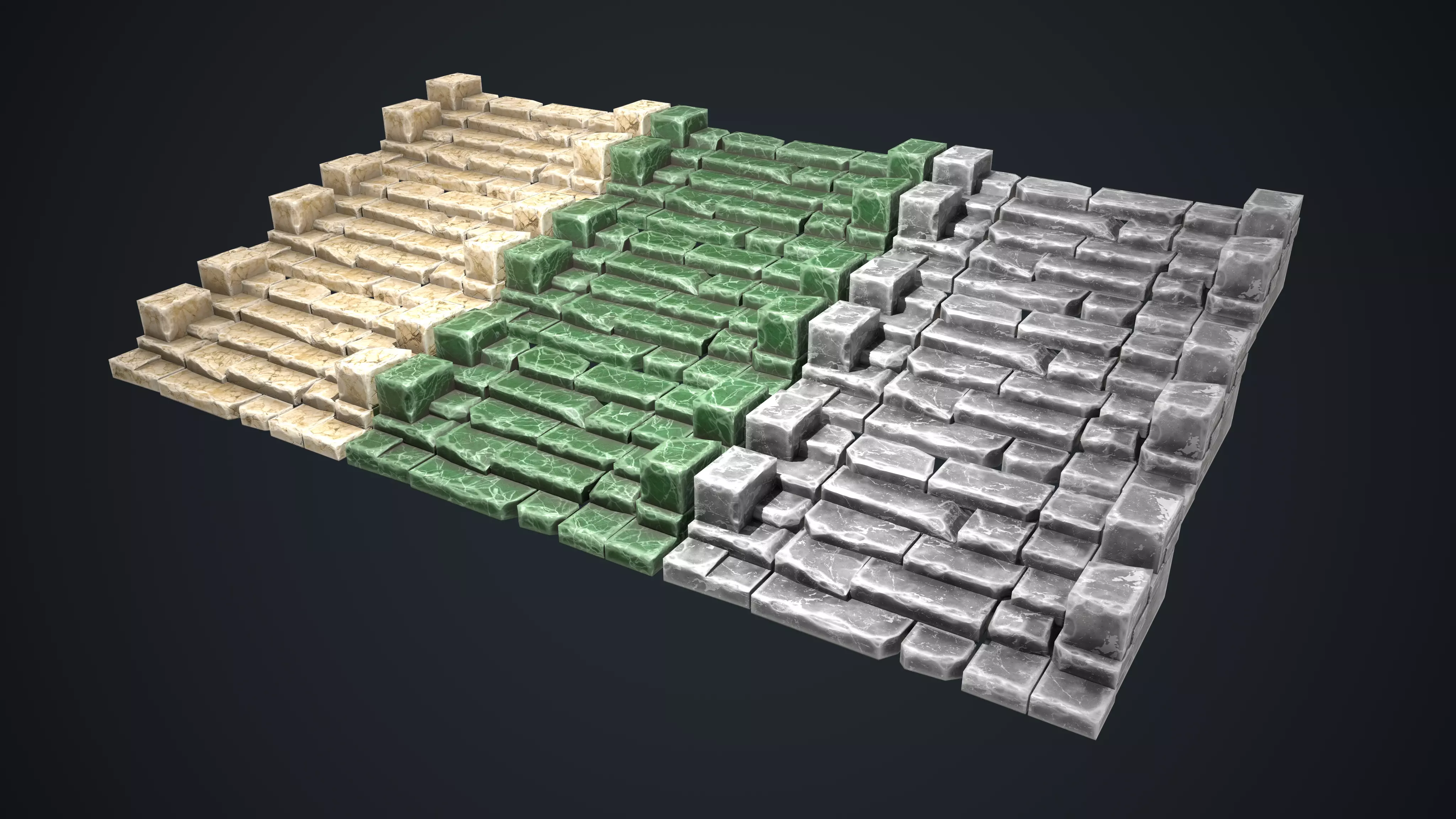 Stone and Marble Stairs Pack Low-poly 3D model_0