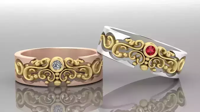 Rings with diamonds and patterns