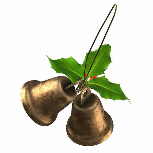 Holly berries with vintage christmas brass bells PBR 3D model 3D model 3