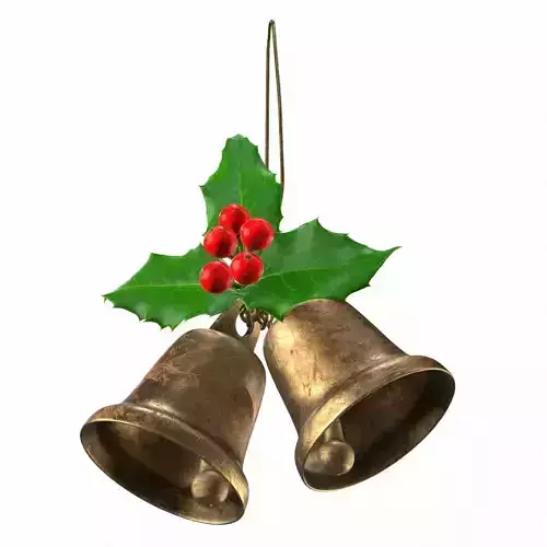 Holly berries with vintage christmas brass bells PBR 3D model