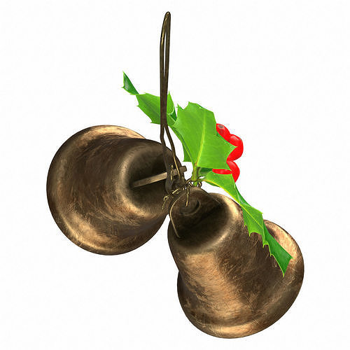 Holly berries with vintage christmas brass bells PBR 3D model 3D model 5