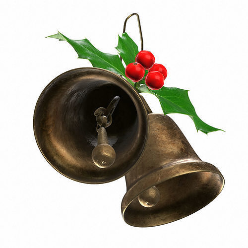Holly berries with vintage christmas brass bells PBR 3D model 3D model 4