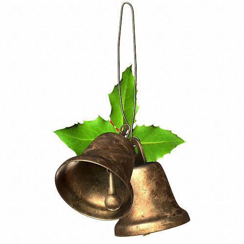 Holly berries with vintage christmas brass bells PBR 3D model 3D model 7