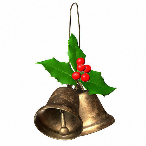 Holly berries with vintage christmas brass bells PBR 3D model 3D model 6
