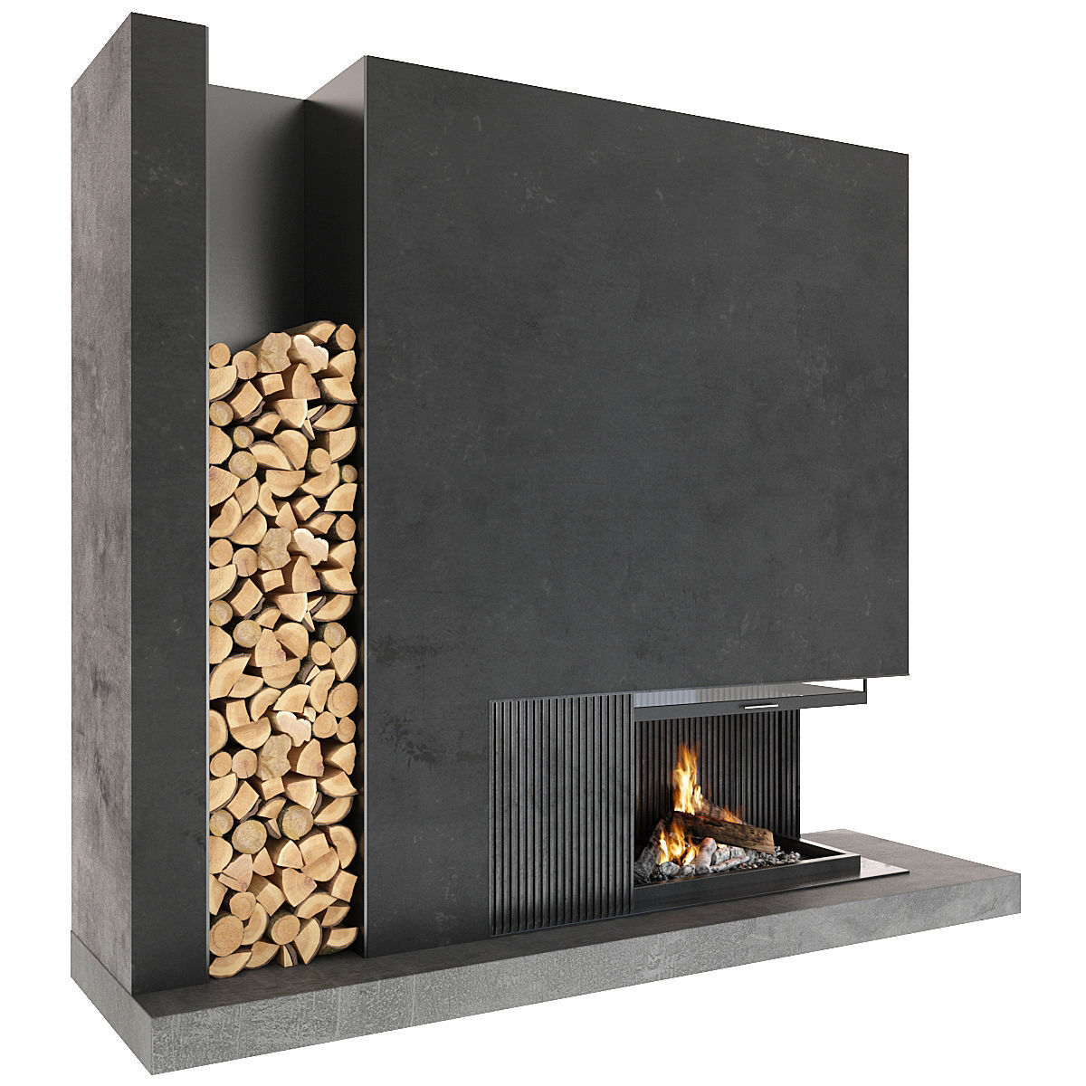 Fireplace modern with logs 3D model_2