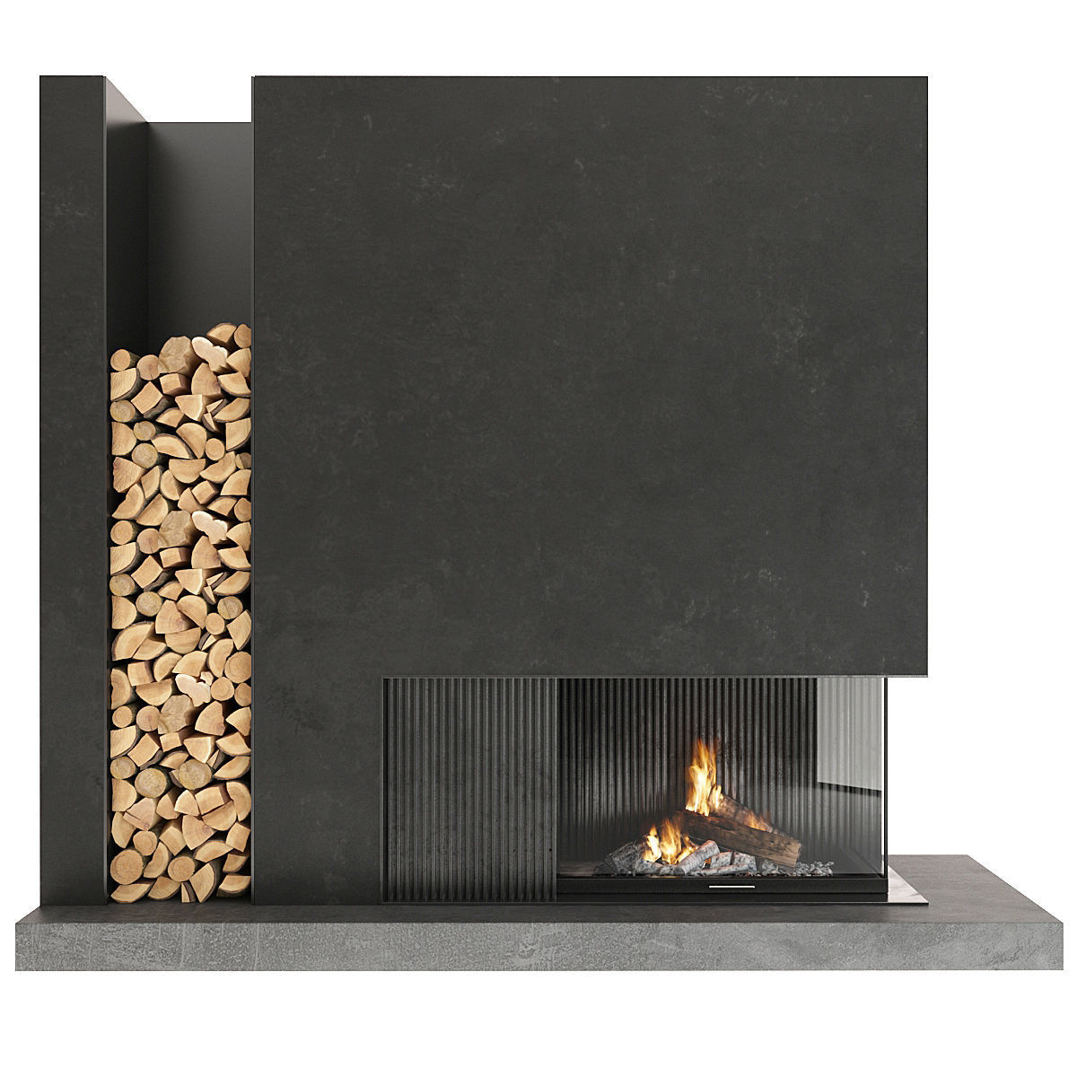 Fireplace modern with logs 3D model_5