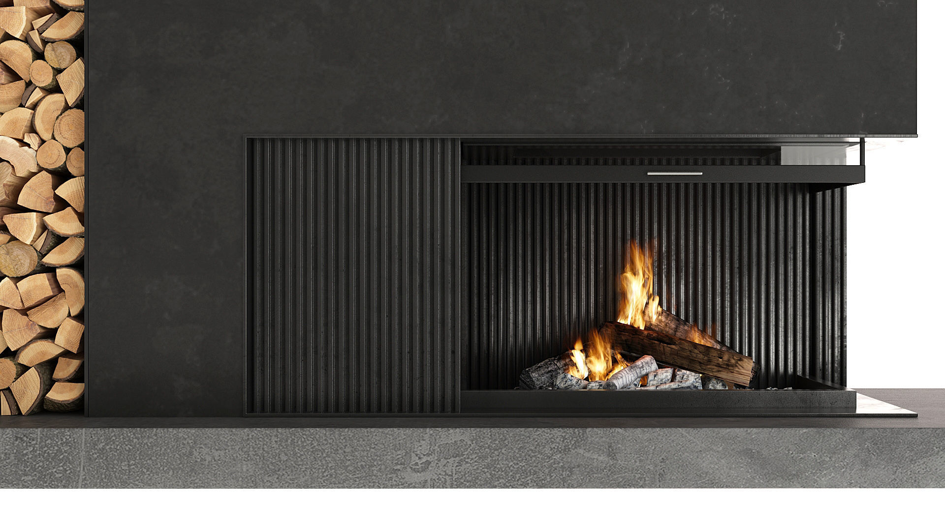Fireplace modern with logs 3D model_3