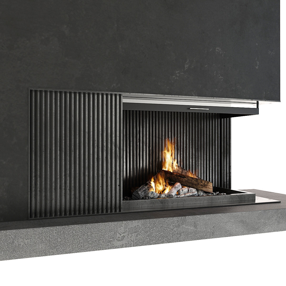 Fireplace modern with logs 3D model_9