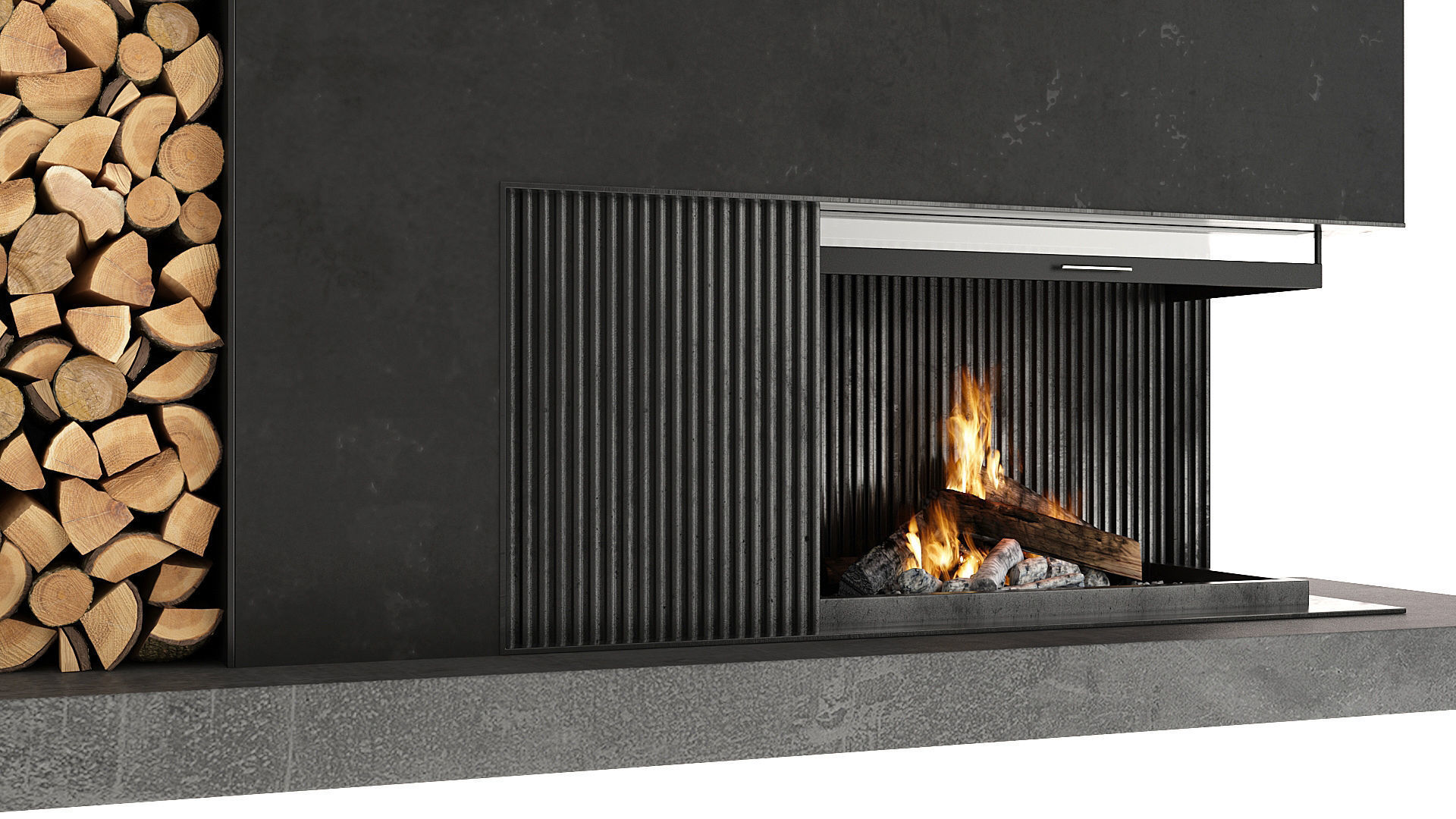Fireplace modern with logs 3D model_4