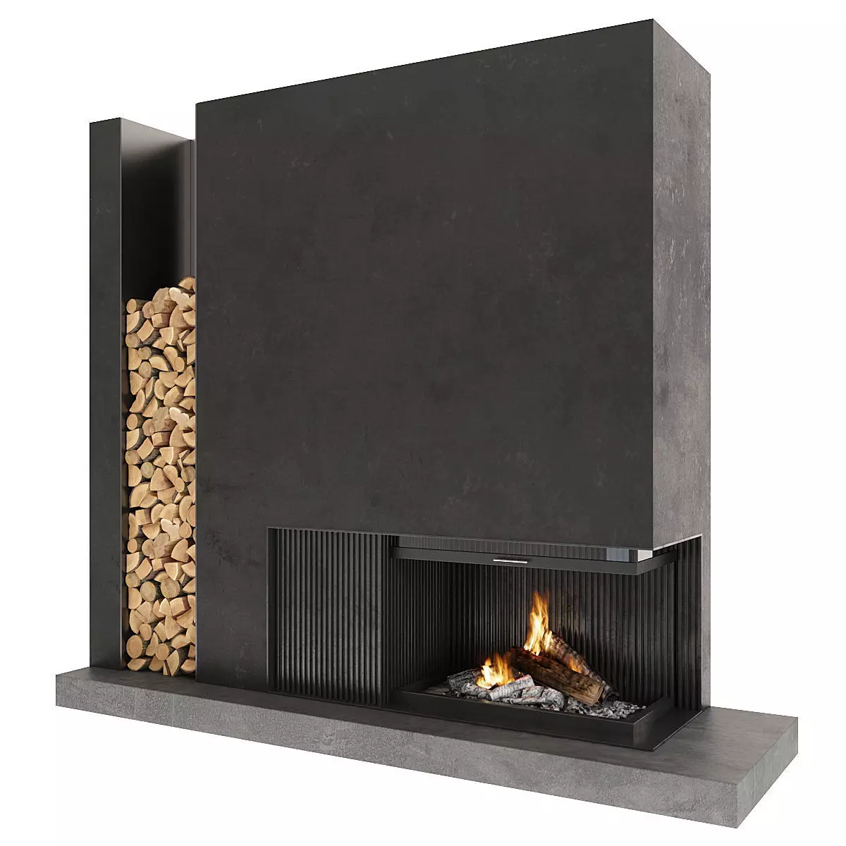 Fireplace modern with logs 3D model_0
