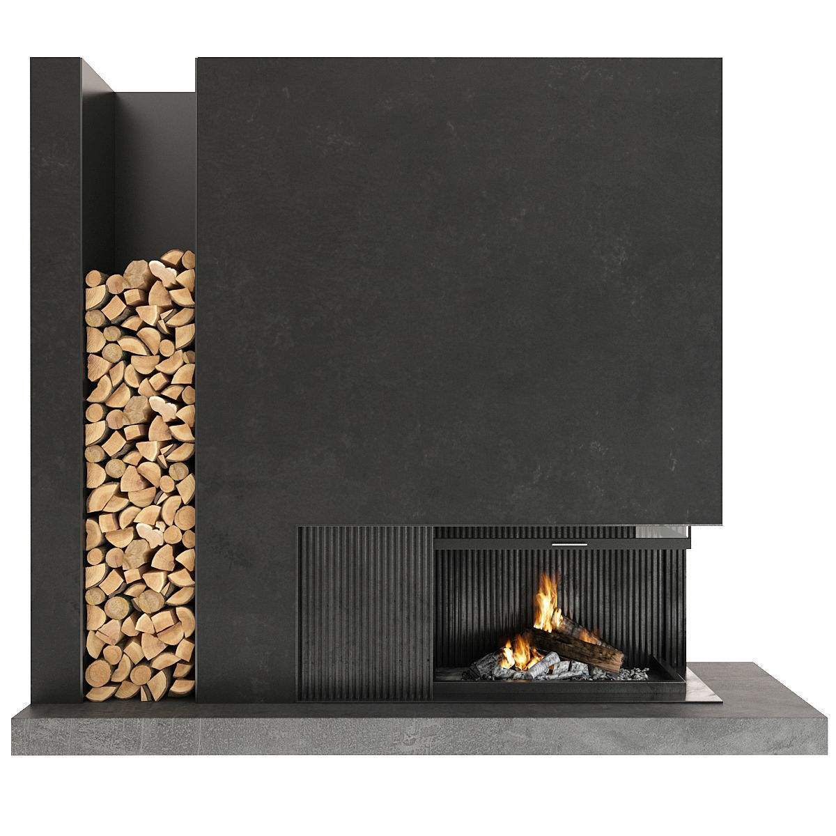 Fireplace modern with logs 3D model_1