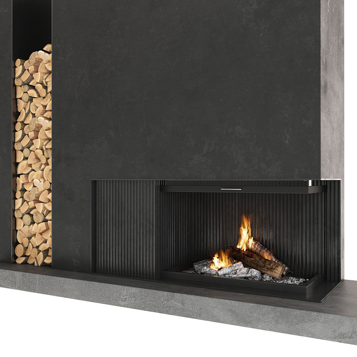 Fireplace modern with logs 3D model_8