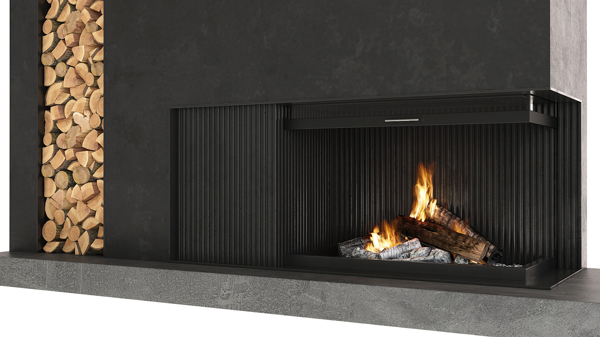 Fireplace modern with logs 3D model_6