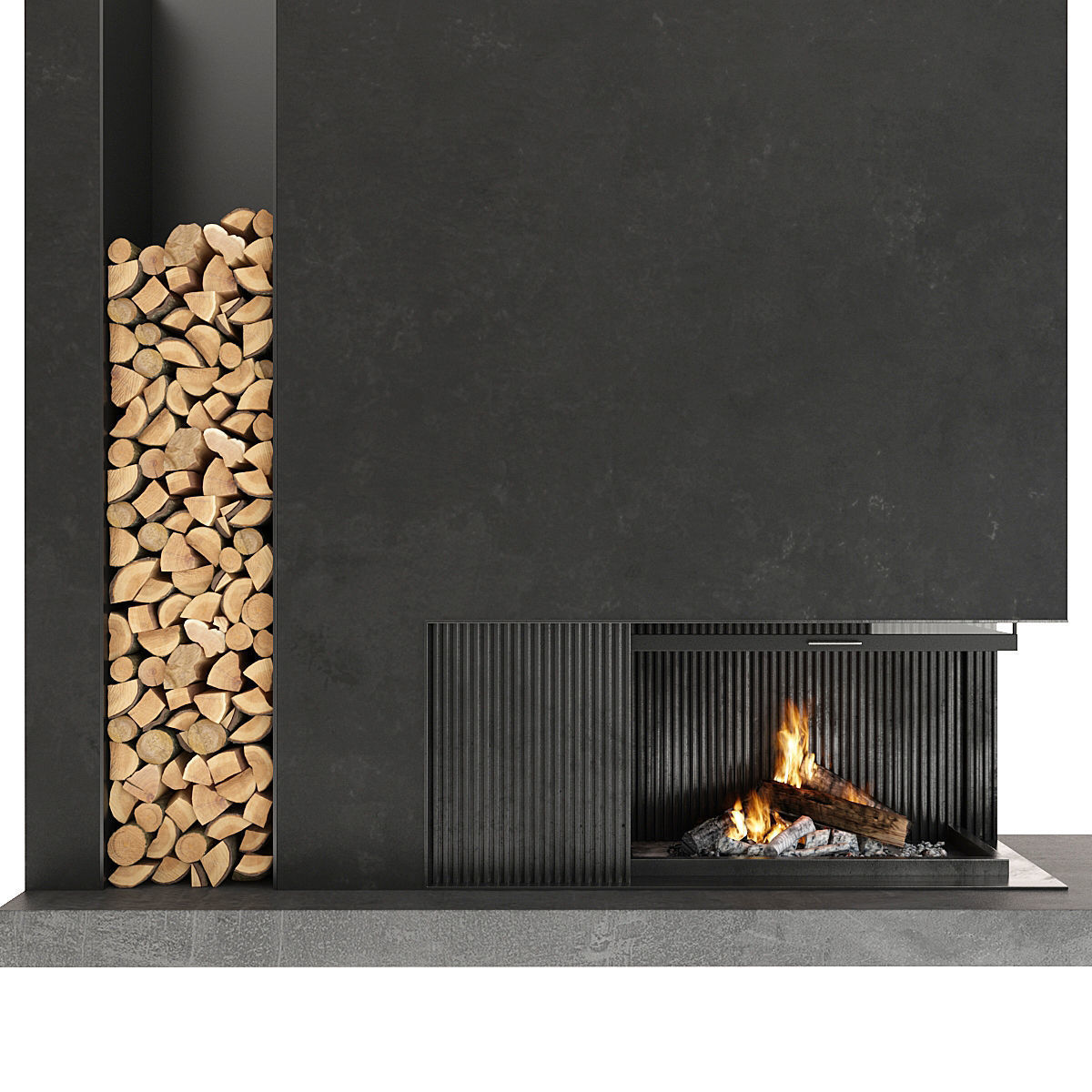 Fireplace modern with logs 3D model_11