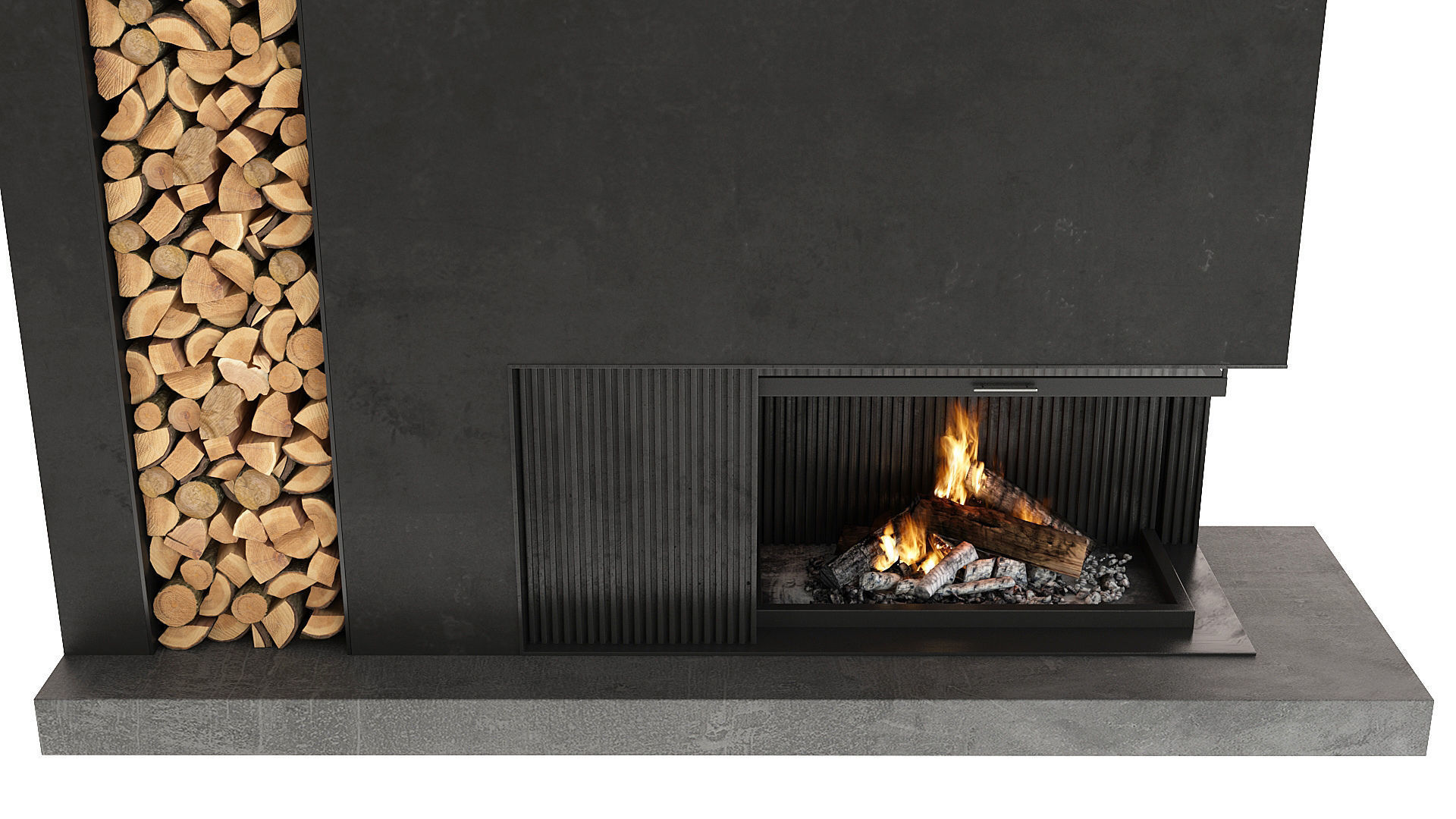 Fireplace modern with logs 3D model_7