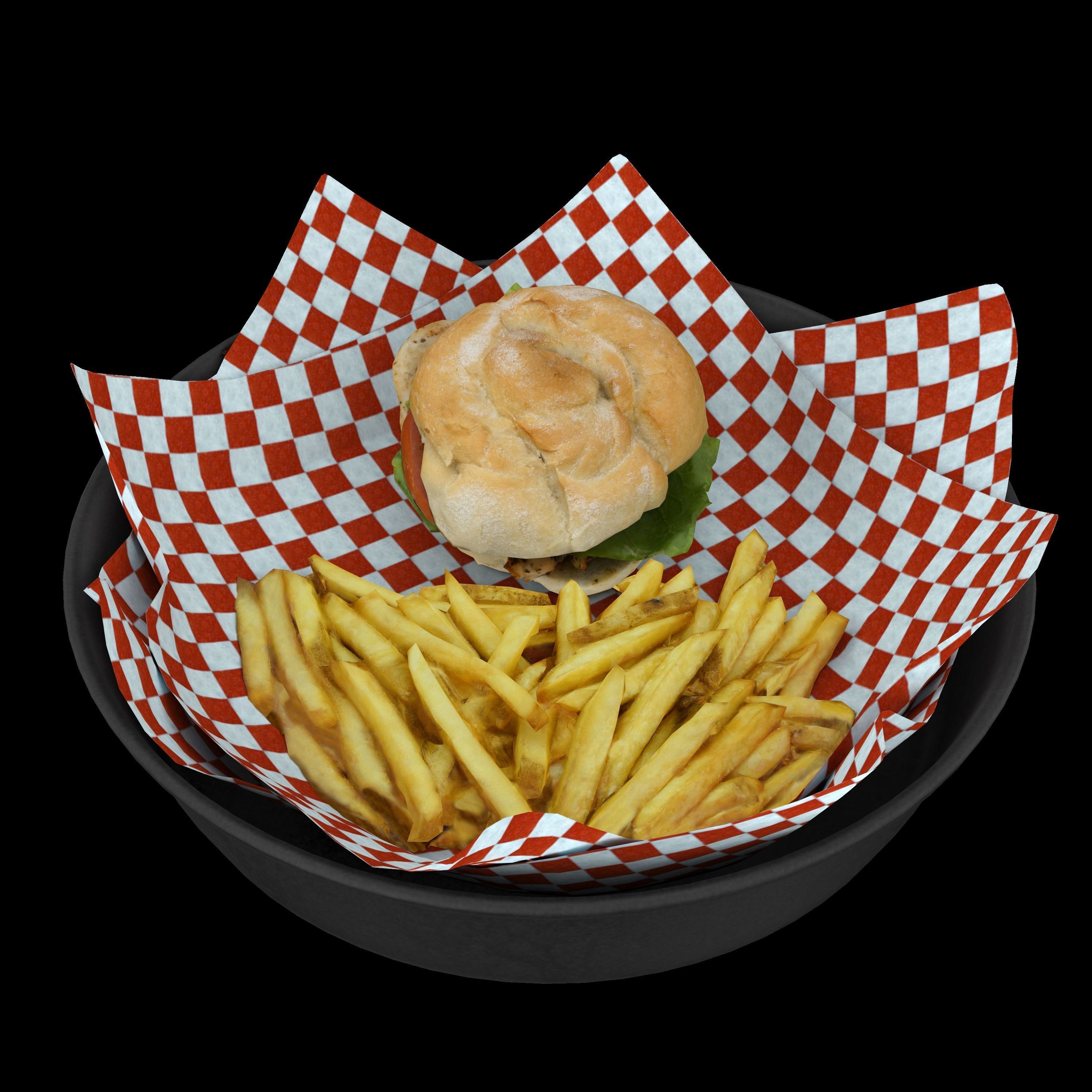 burger-with-fries low-poly 3D model burger and fries in bowl Low-poly 3D model_8