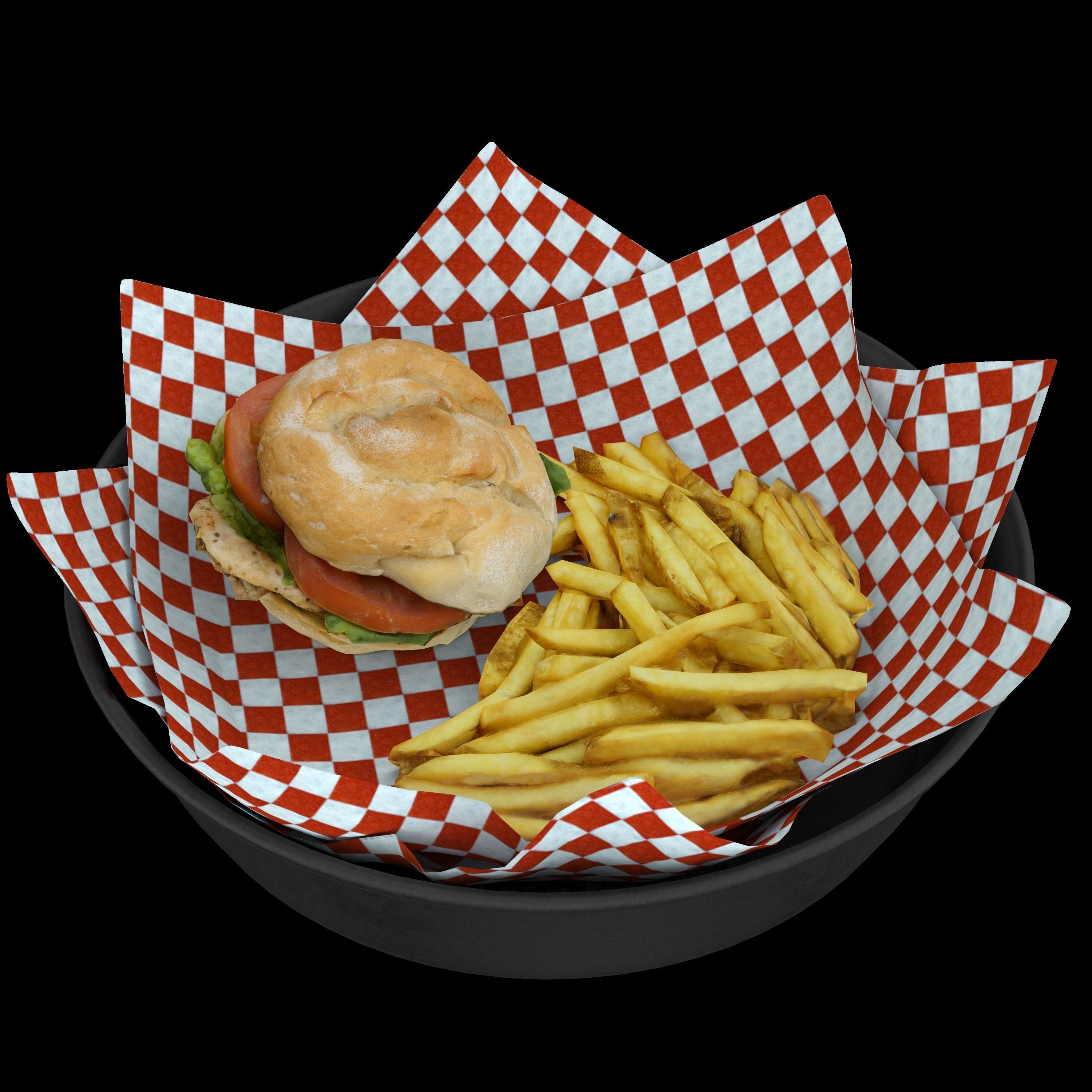 burger-with-fries low-poly 3D model burger and fries in bowl Low-poly 3D model_9