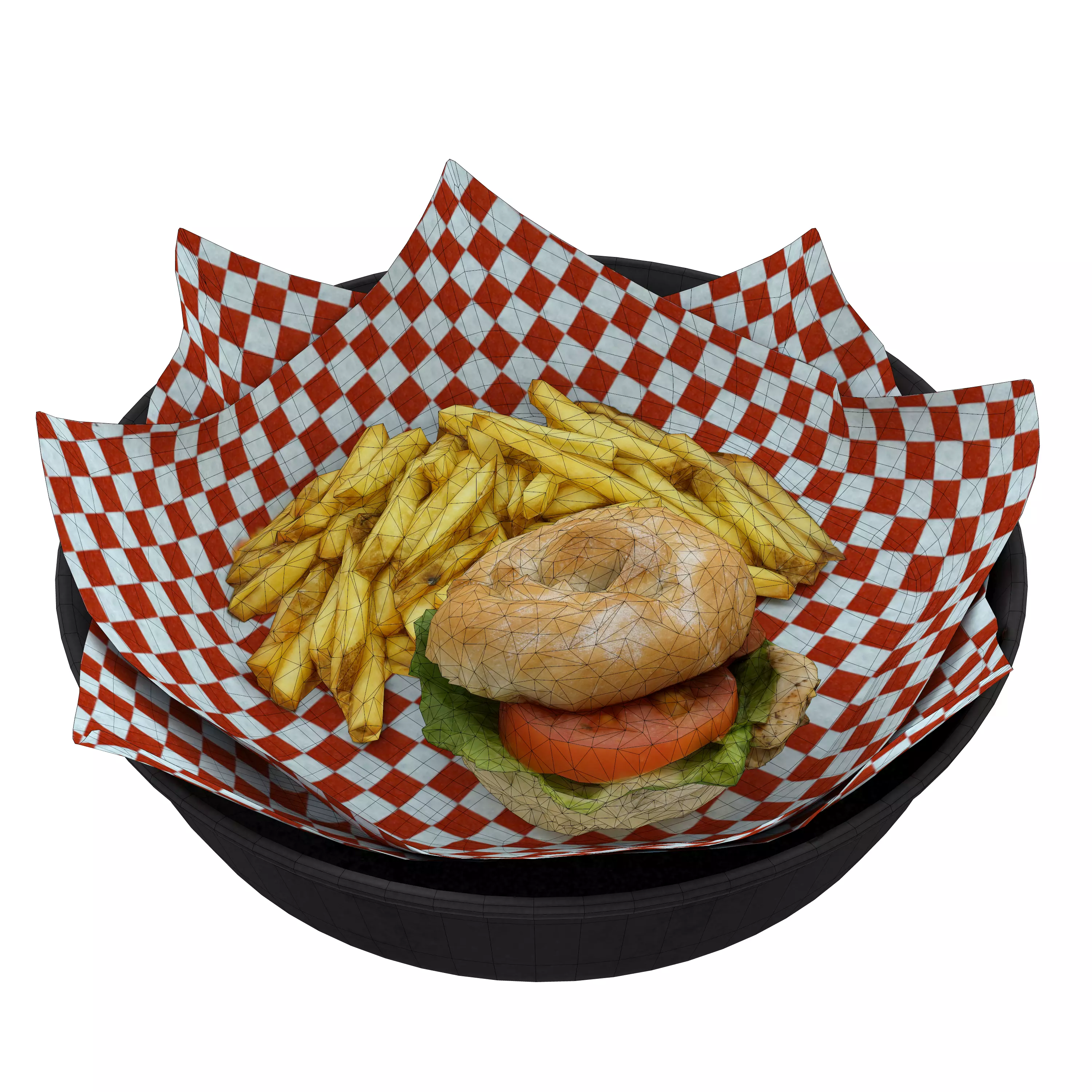 burger-with-fries low-poly 3D model burger and fries in bowl Low-poly 3D model_0