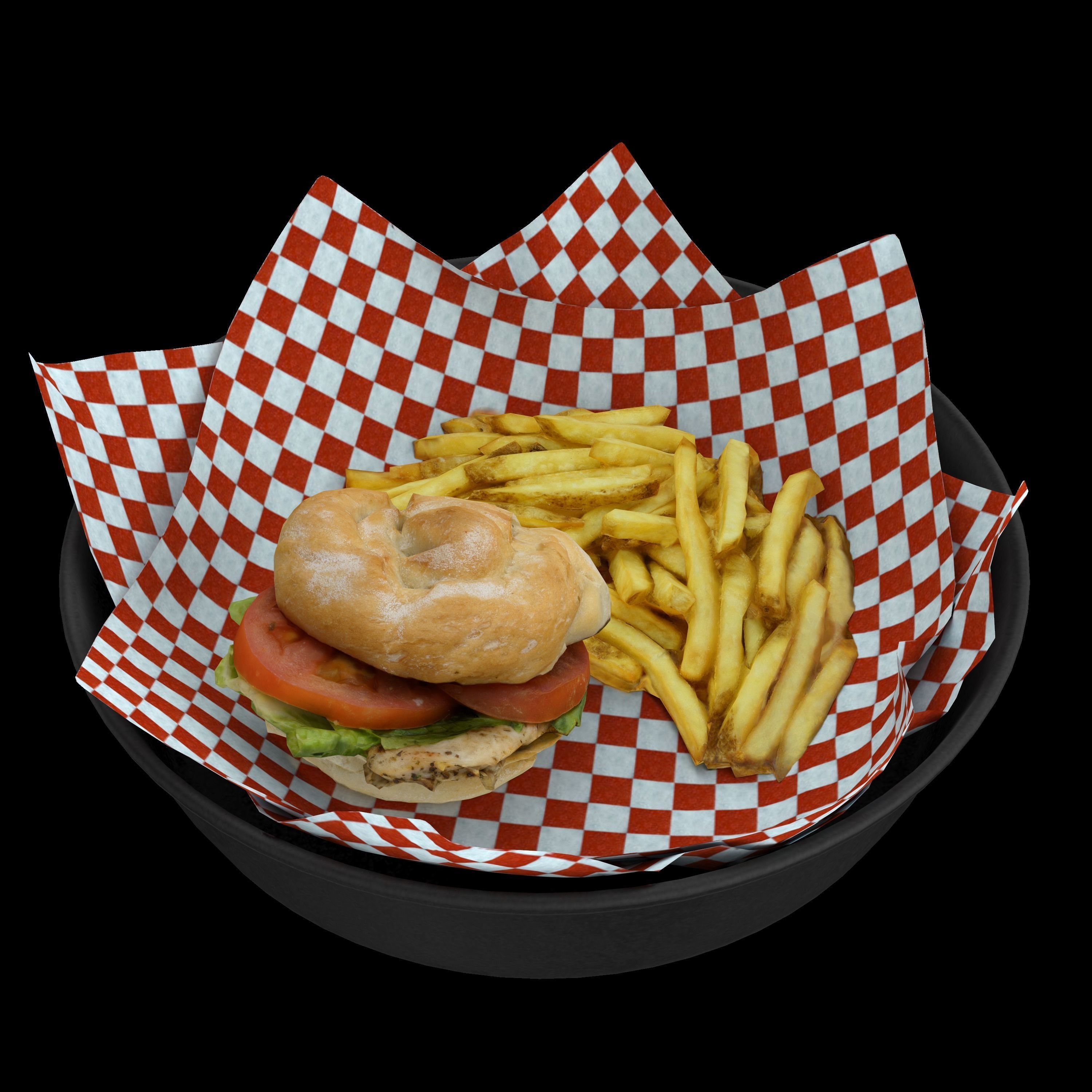 burger-with-fries low-poly 3D model burger and fries in bowl Low-poly 3D model_10
