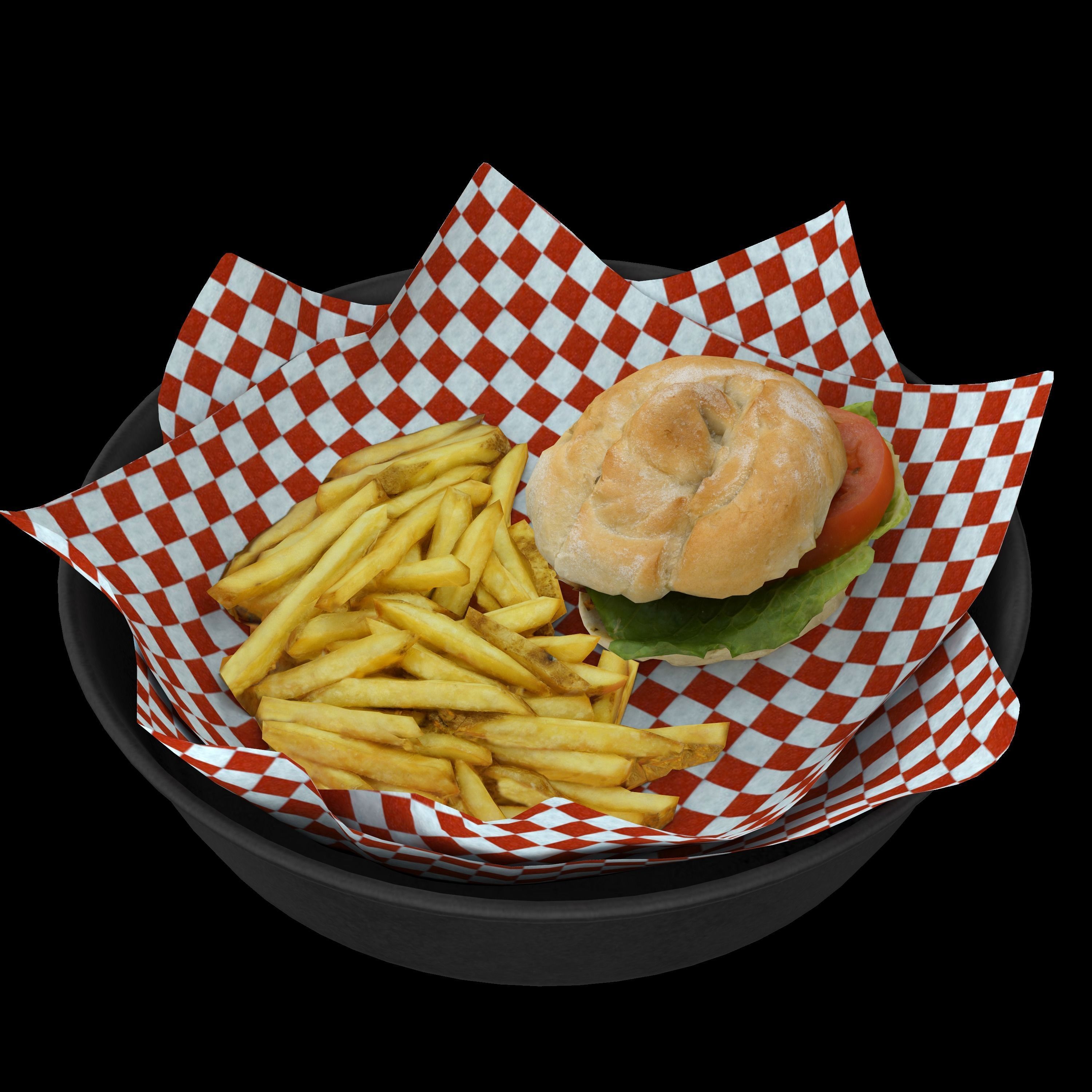 burger-with-fries low-poly 3D model burger and fries in bowl Low-poly 3D model_7